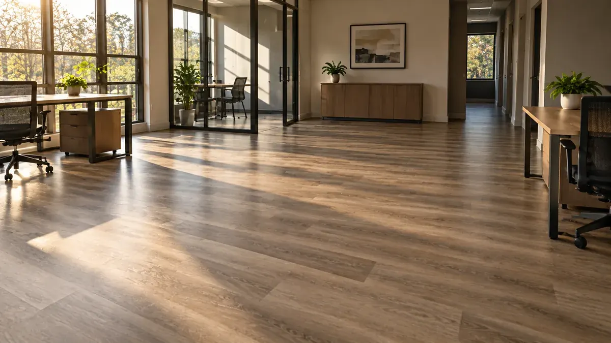 An empty room in Troy with new dark hardwood flooring laid straight to the walls